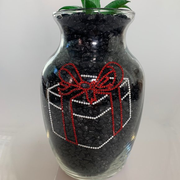 Vase, candle holder 7 in tall. Red, white, green, silver rhinestones. 3 designs. - Picture 1 of 3